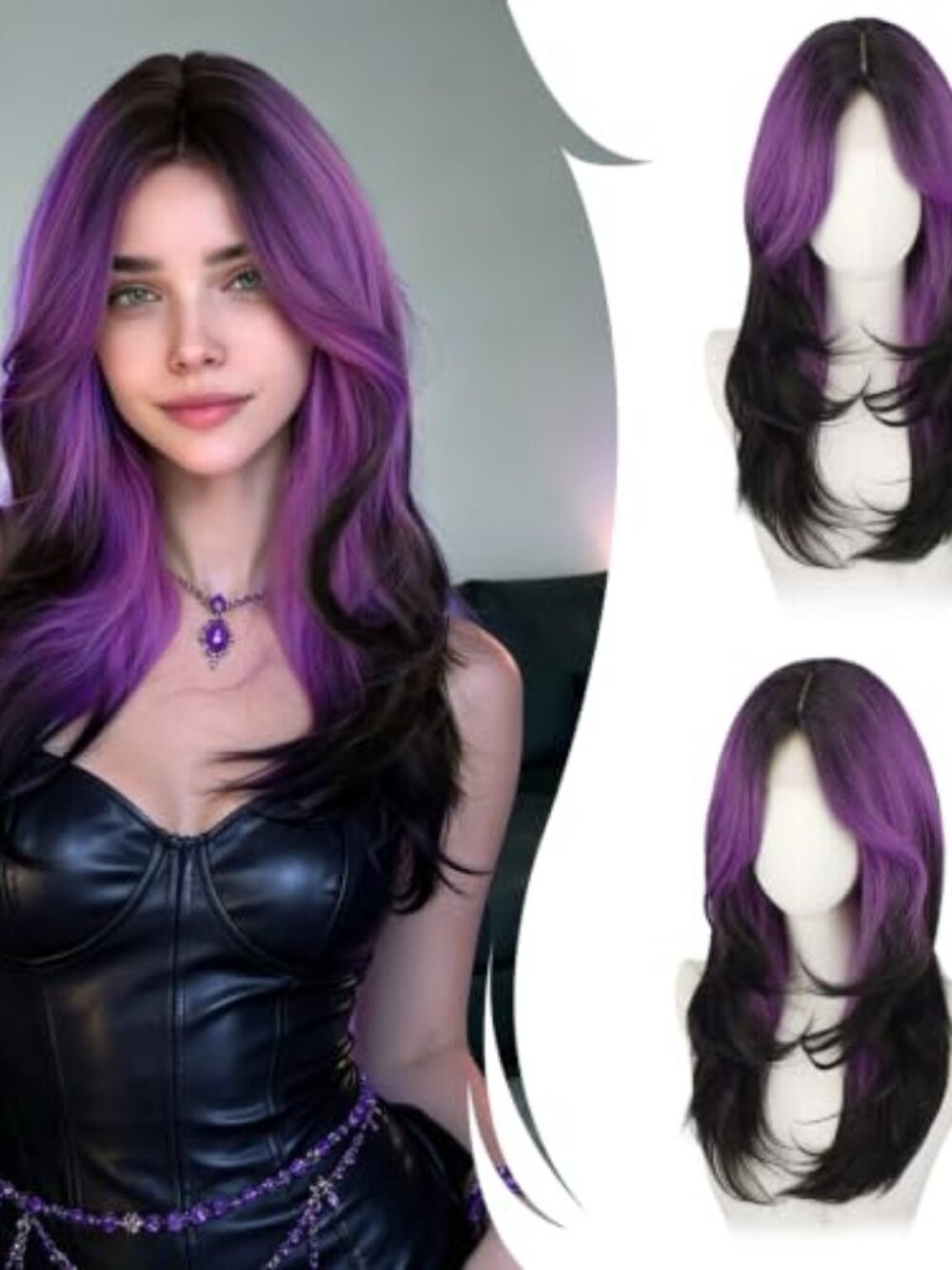21 Inch Purple Wigs for Women